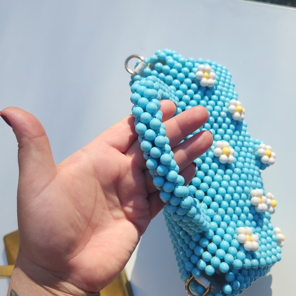 Anthropologie Beaded Daisy Teal Handbag - Picture 5 of 10